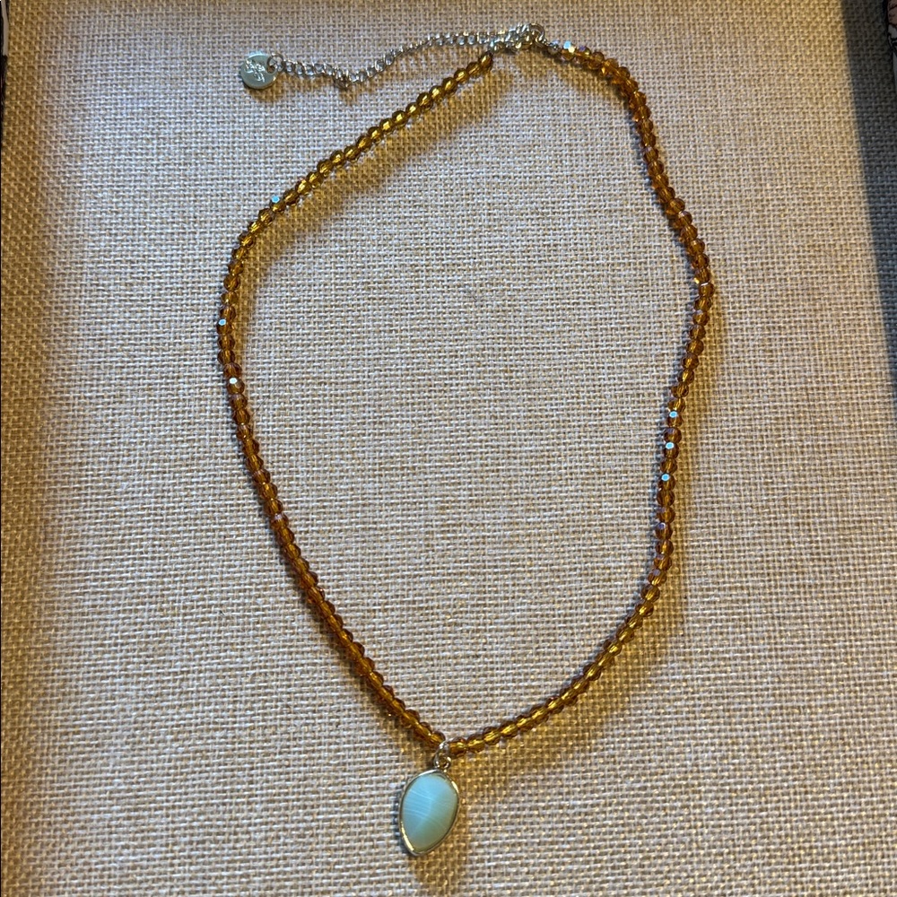 Plunder Amber Beaded Necklace with Turquoise Teardrop Pendant